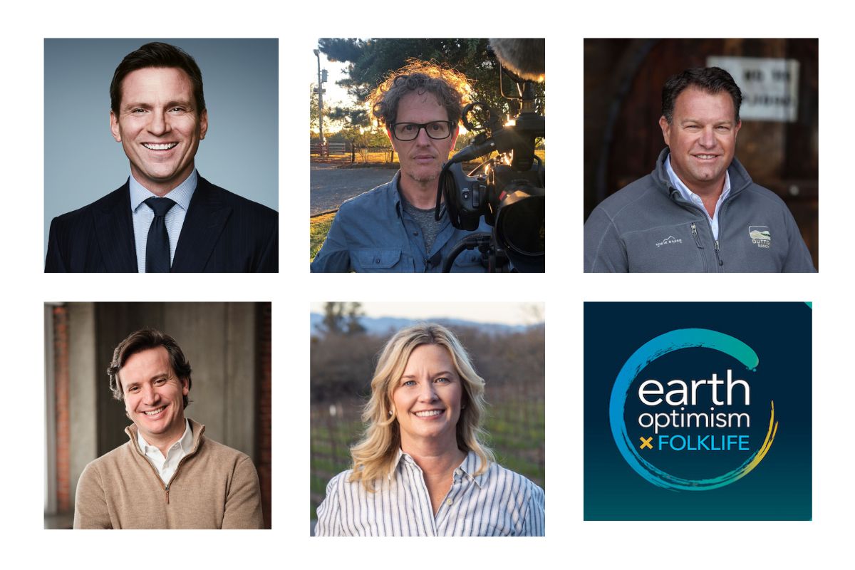Grid of five headshots and a logo that reads "Earth Optimism."