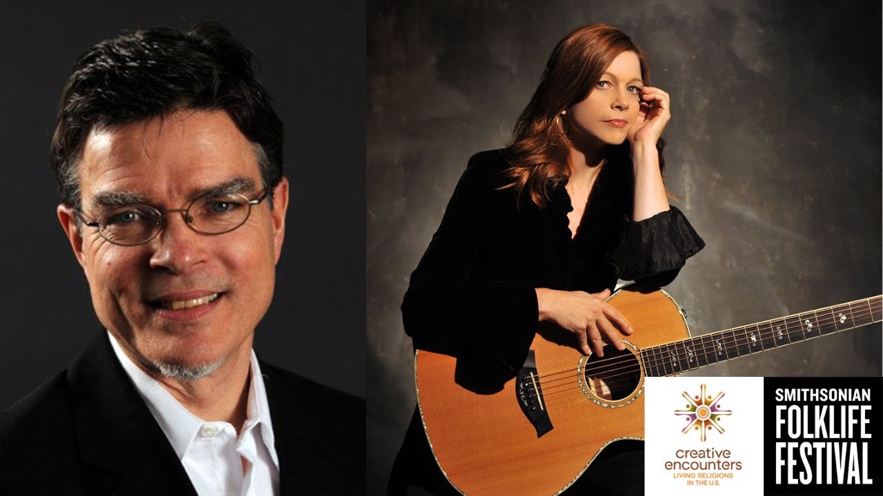 Two headshots of a smiling man and a woman holding a guitar.