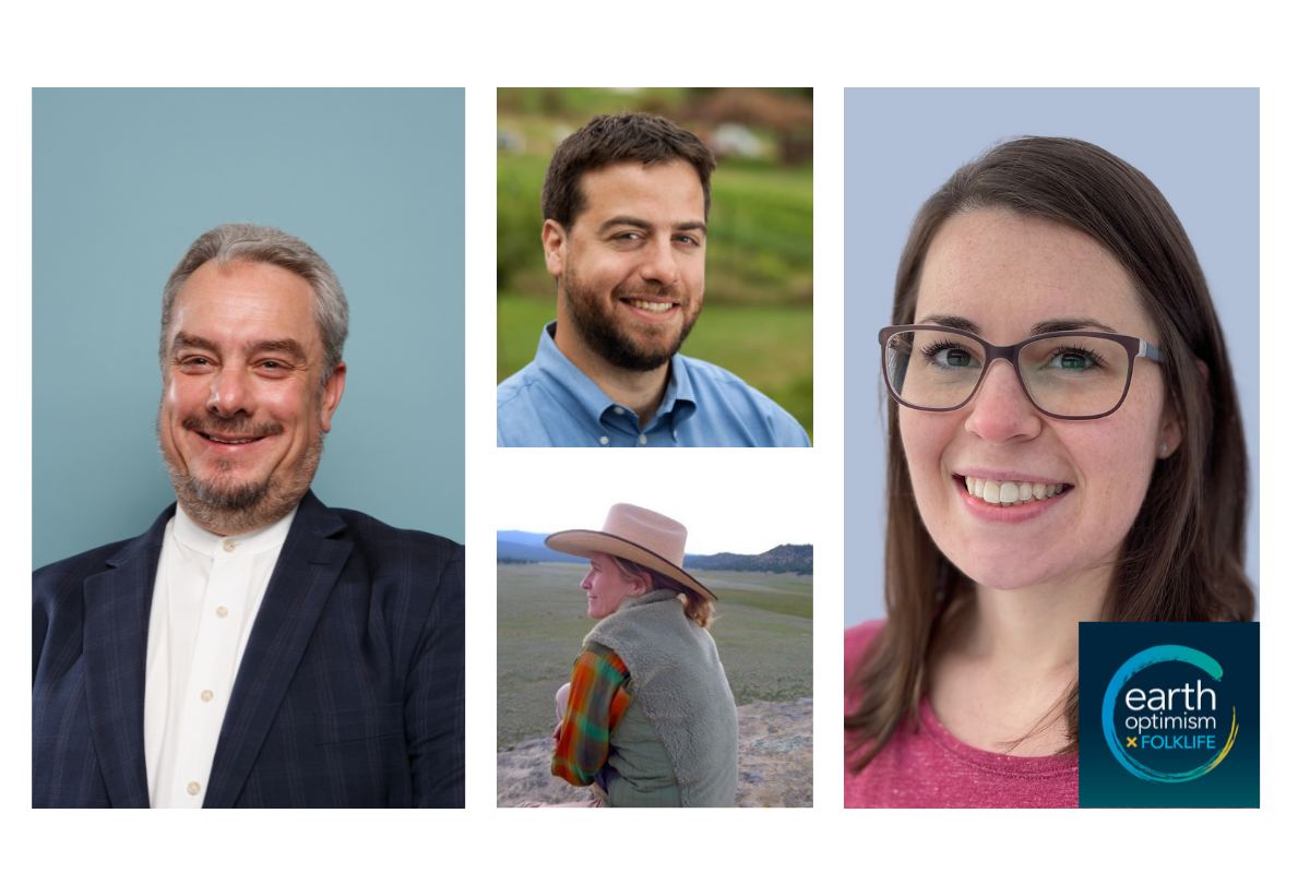 A collage of four headshots with the logo "Earth Optimism."