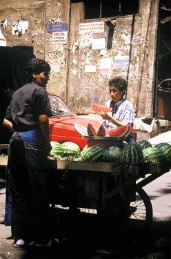 This Turkish woman sells watermelons, which were first cultivated in Africa. Many melons came from Asia to Europe through Turkey.