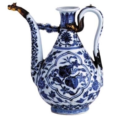Early 15th century blue-and-white Chinese porcelain pitcher.