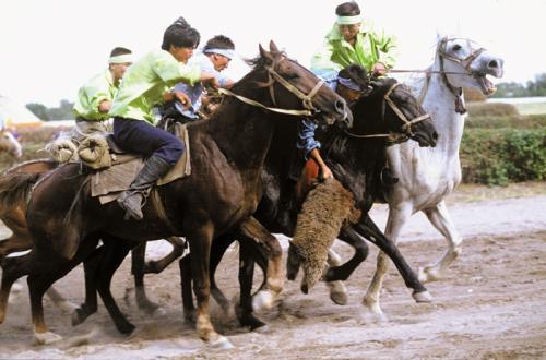 A game of polo is played in Susoom, Pakistan, in 1985.