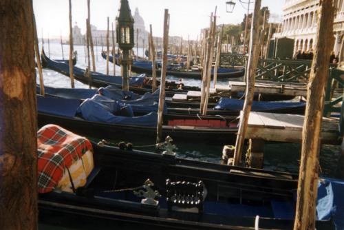 Gondolas float in front of St. Mark's Square. Thousands used to transport residents around the city; now only 400 gondolas ply the city's canals.