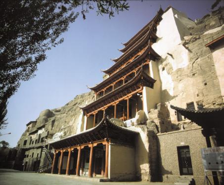 This landmark pagoda encloses Cave 96 at Mogao near Dunhuang.
