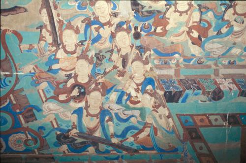 This wall painting from Cave 85 at Mogao near Dunhuang depicts 40 kinds of musical instruments, many of which no longer exist.