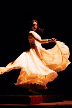 Rubí Oseguera adds her own creative flourishes to the son jarocho of Veracruz, Mexico, through traditional zapateado dance. Performed on a raised wooden platform that amplifies the sound of her feet, the zapateado adds percussive rhythm and depth to the m
