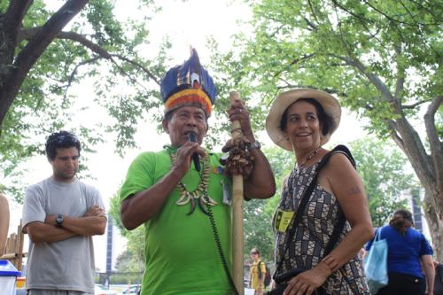 Silvia Salgado translates Abel Rodr&iacute;guez’s explanation on the traditional dances from the  Amazons.