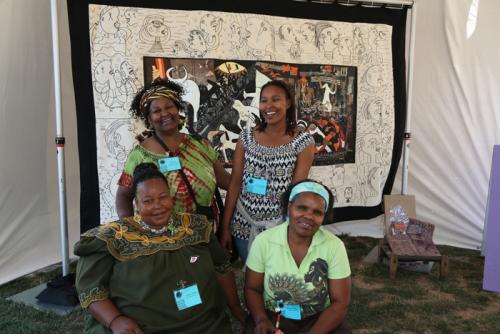 Festival participants Nomvula Mashoai-Cook, Beauty Ndlovu, Lobolile Ximba, and Unathi Meslane in the &ldquo;Common Threads&rdquo; tent at the 2012 Smithsonian Folklife Festival.
