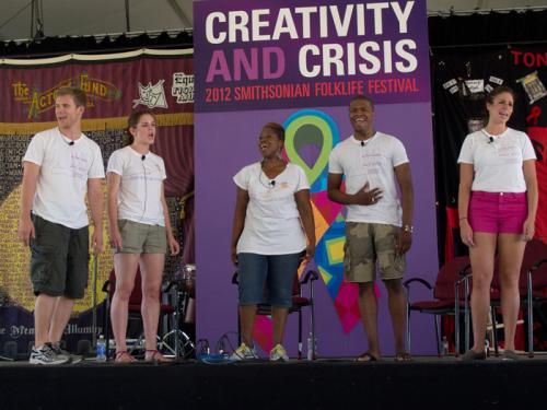 Brian Bohr, Evelyn Jacoby, Latrice A. Pace, Jevares C. Myrick, and Carly Cantor, of the NAMES Performers troupe, sing at the Festival.