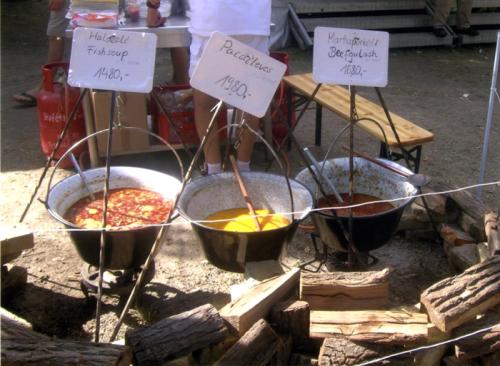 Cauldrons of fish soup, tripe soup, and beef goulash provide nourishment for visitors to the Sziget Festival in Budapest in 2011.