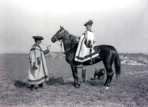 Wearing their fancy coats, Hungarian horsemen in the 1920s are striking figures on the range of the Hortob&aacute;gy region of eastern Hungary.