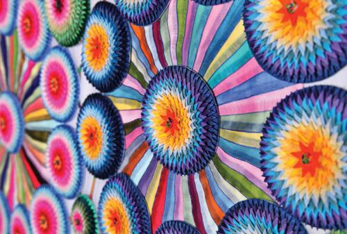 This wall hanging by Jin Yuanshan was inspired by the clothing worn in the ethnic Miao village of Shidong, Guizhou Province.