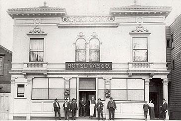 The Hotel Vasco in San Francisco opened in the late 1800s, making it among the first Basque boardinghouses in the United States. Located at 1312 Powell Street, the building has since been replaced by residences and Chinese food markets.