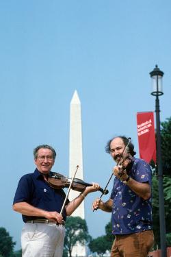 Dewey Balfa (left) and Michael Doucet at the 1983 Folklife Festival. 