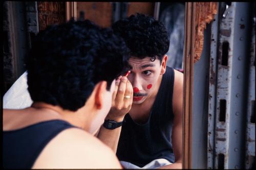A clown prepares backstage at the Big Apple Circus in 1995.