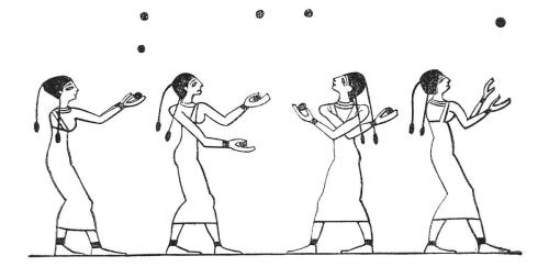 Image of toss jugglers from the ancient Beni Hasan tomb of an unknown Egyptian prince (c. 1994–1781 BCE).