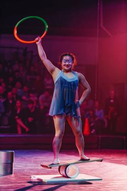 A Circus Juventas performer demonstrates the roller board.