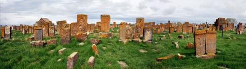 Khachkars from the tenth to eighteenth centuries in Noraduz cemetery, Gegharkunik Province.
