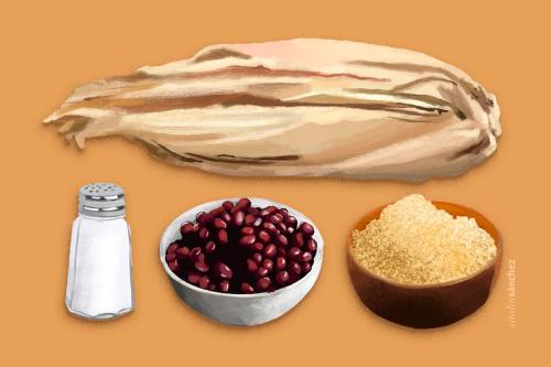 An illustration of the ingredients for Cherokee bean bread.