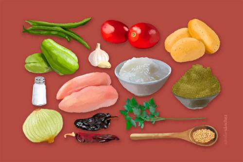 An illustration of the ingredients for Pepián De Gallina.
