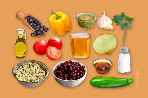 An illustration of the ingredients for succotash.