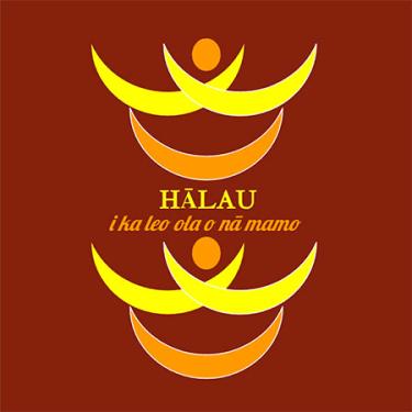 Logo for Hālau I Ka Leo Ola O Nā Mamo in dark red, yellow, and orange.