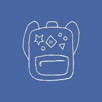 Illustrated backpack in a blue circle.
