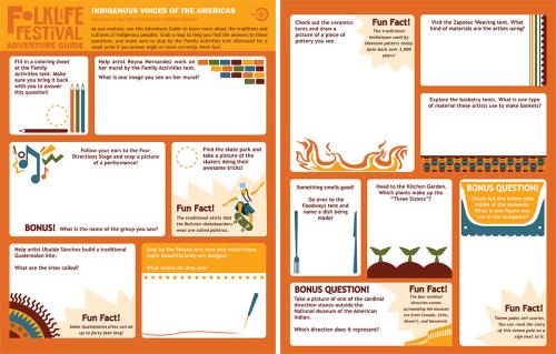 Two pages designed with title at the top: Folklife Festival Adventure Guide, plus 13 blank spaces to fill in answers to prompts.