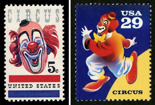 Clown postal stamps