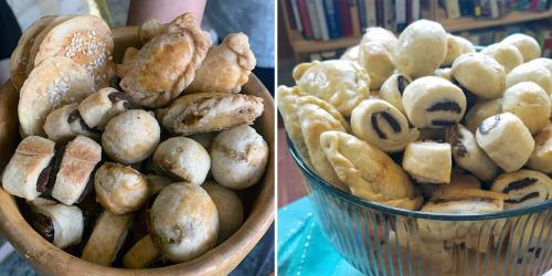 Two bulls full of kleicha cookies: made by the El Mutwalli household on the left, and made by Folklife Festival foodways coordinator Kathy Phung on the right