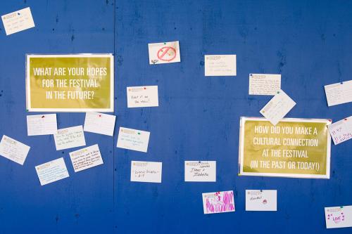 Postcards on display at the Festival