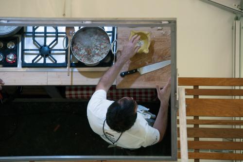 Jordi Traveria cooks beef stew with mushrooms in the Hatsatoun at the 2018 Smithsonian Folklife Festival. 