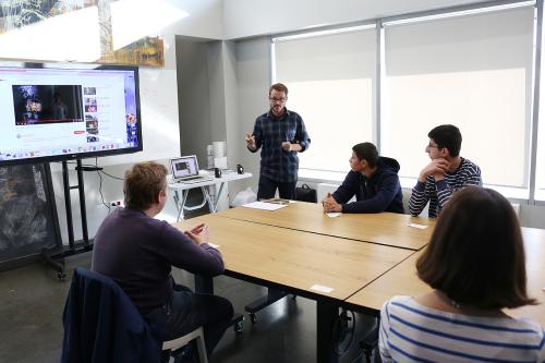 Folklife Festival technical director Tyler Nelson leads a workshop at TUMO Center for Creative Technologies.