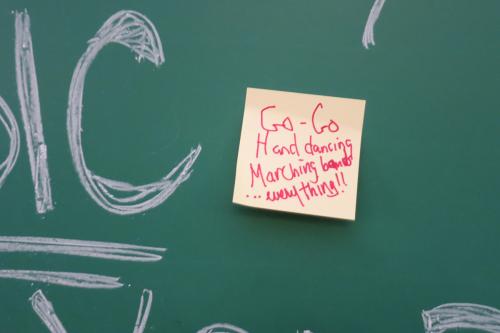 A chalkboard at the panel discussion asks, “What does D.C. music mean to you?” One visitor responded, “Go-go, hand dancing, marching bands...everything!!”