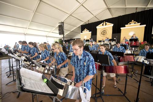 The West Virginia University Steel Band Drum Ensemble kicks off the Festival's evening concert series. Photo by Walter Larrimore, Smithsonian Institution