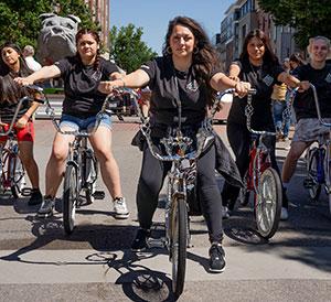 Teens on lowrider bicycles.