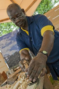 Migdonio Rivas Rico, chirimía music instrument maker from Quibdó in the Pacific region, specializes in percussion instruments.