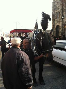 Teeth's coffin was placed on this Arabber's wagon for a short, symbolic round trip between the church and the stable owned by Ed Chapman, who was an Arabber of Teeth's generation—and who died just three days before Teeth on Friday, November