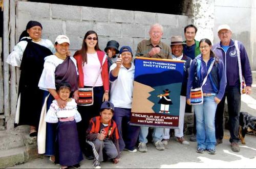 Jessie Vallejo and Smithsonian Folkways staff pose with members of Patricio Maldonado's family. L to R: Rosa Quinchuquí, Yolanda Maldonado, Jessie Vallejo, Ali Rumi Quilumbango, Segundo Maldonado, Dan Sheehy, Mariano Maldonado, Charlie Weber, Cristin