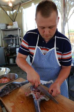 Preparing the fisherman's stew.