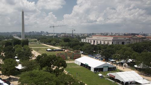 The Folklife Festival from the Smithsonian Castle's tower.