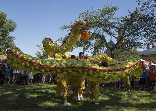 The Zhejiang Wu Opera Troupe takes over People's Park with their Dragon Dance.