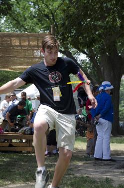 China program intern Coby Friedman masters the shuttlecock game.