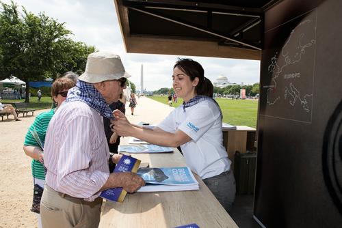 If you start your visit to the Festival at the information booth in the center of our section on the National Mall, you can get a free Smithsonian Folklife Festival kerchief, a Basque festival tradition. Photo by Francisco Guerra, Ralph Rinzler Folklife A