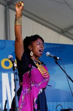 Youth Speaks, a spoken word and education program based in the San Francisco Bay Area, hosted a double-session in the Sounds of California Stage &amp; Plaza. Antique capped off the performances with her warrior call. Photo by SarahVictoria Rosemann, Ralph