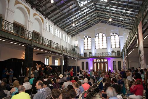 Music and dance performances continued inside the west wing of the Arts and Industries Building. Visitors said <em>agur</em> (goodbye) to Basque American rock band Amuma Says No, who head back to Boise, Idaho, tomorrow. Photo by Walter Larrimo