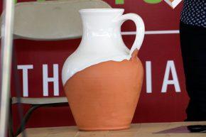 Blanka shows off a completed vase in a narrative session. Photo by Jason Smith, Ralph Rinzler Folklife Archives