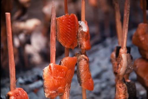 Salmon roasting at the 1974 Folklife Festival. Photo by Reed &amp; Susan Erskine, Ralph Rinzler Folklife Archives